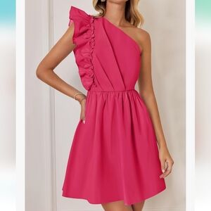 Pink One-Shoulder Ruffle Dress NWT